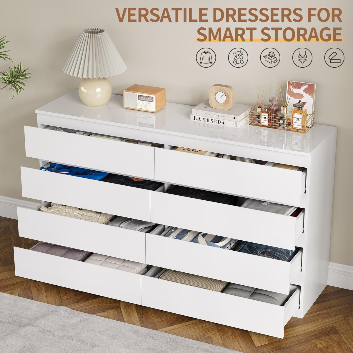 White 8 Drawer Wood Dresser I5595