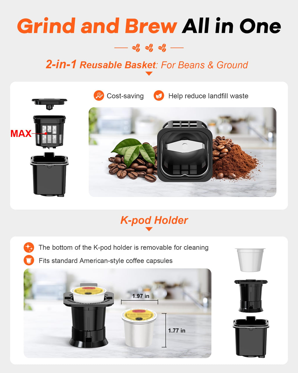 Single Serve Coffee Maker with Built-in Grinder Y362