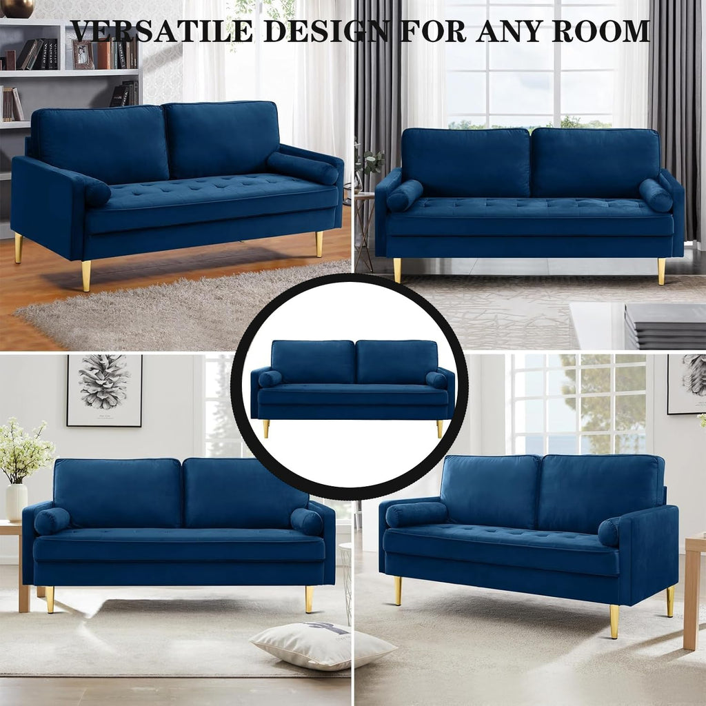 Navy Velvet 2-Seater Loveseat Sofa with Metal Legs J61774