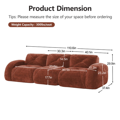110" Orange Velvet Modular Sofa Q982809