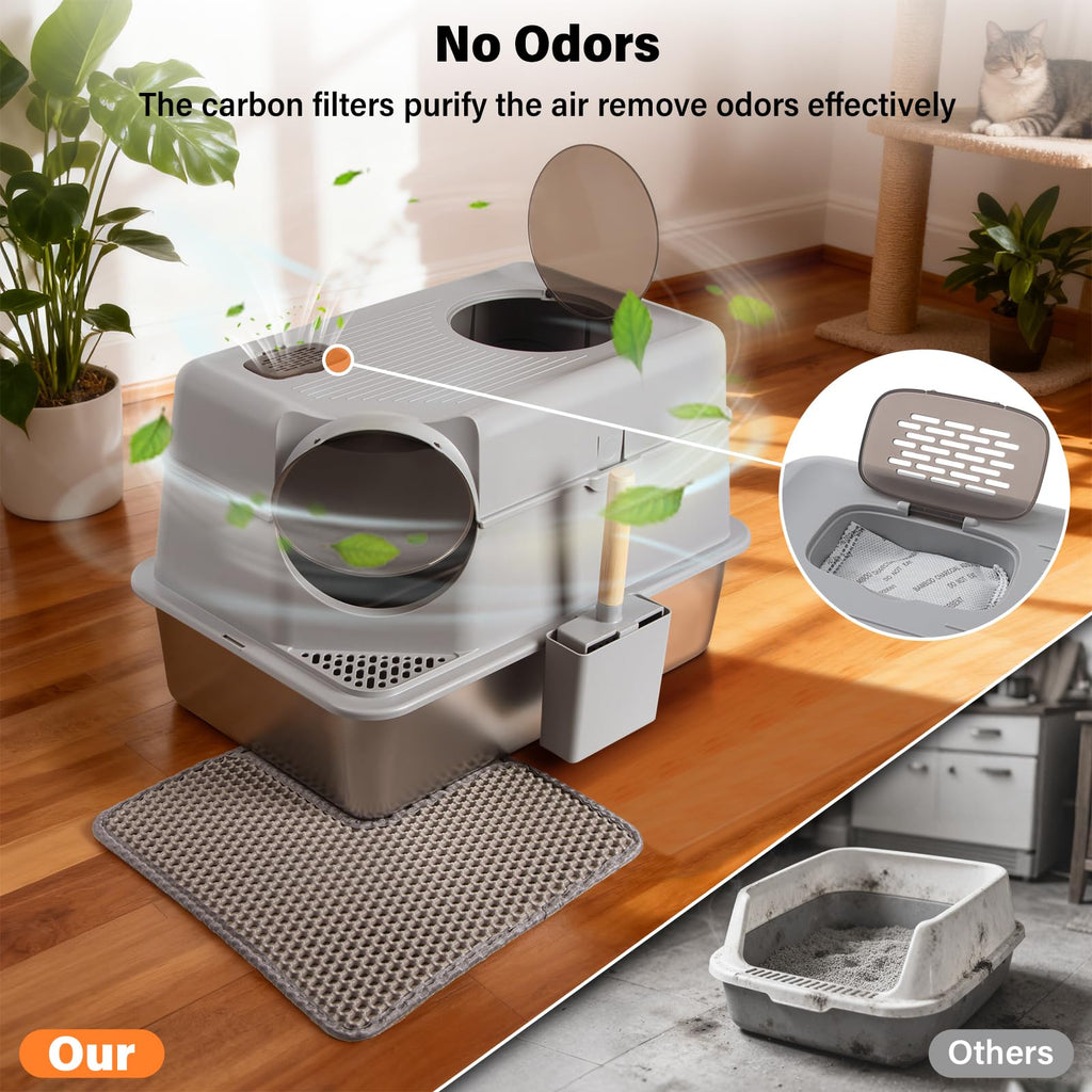 Stainless Steel Extra Large Enclosed Cat Litter Box Q724