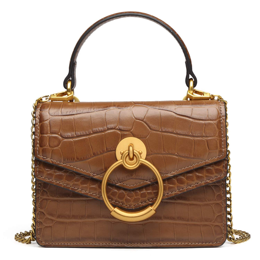 Croc Embossed Top Handle Leather Mini Crossbody Handbag U11223
