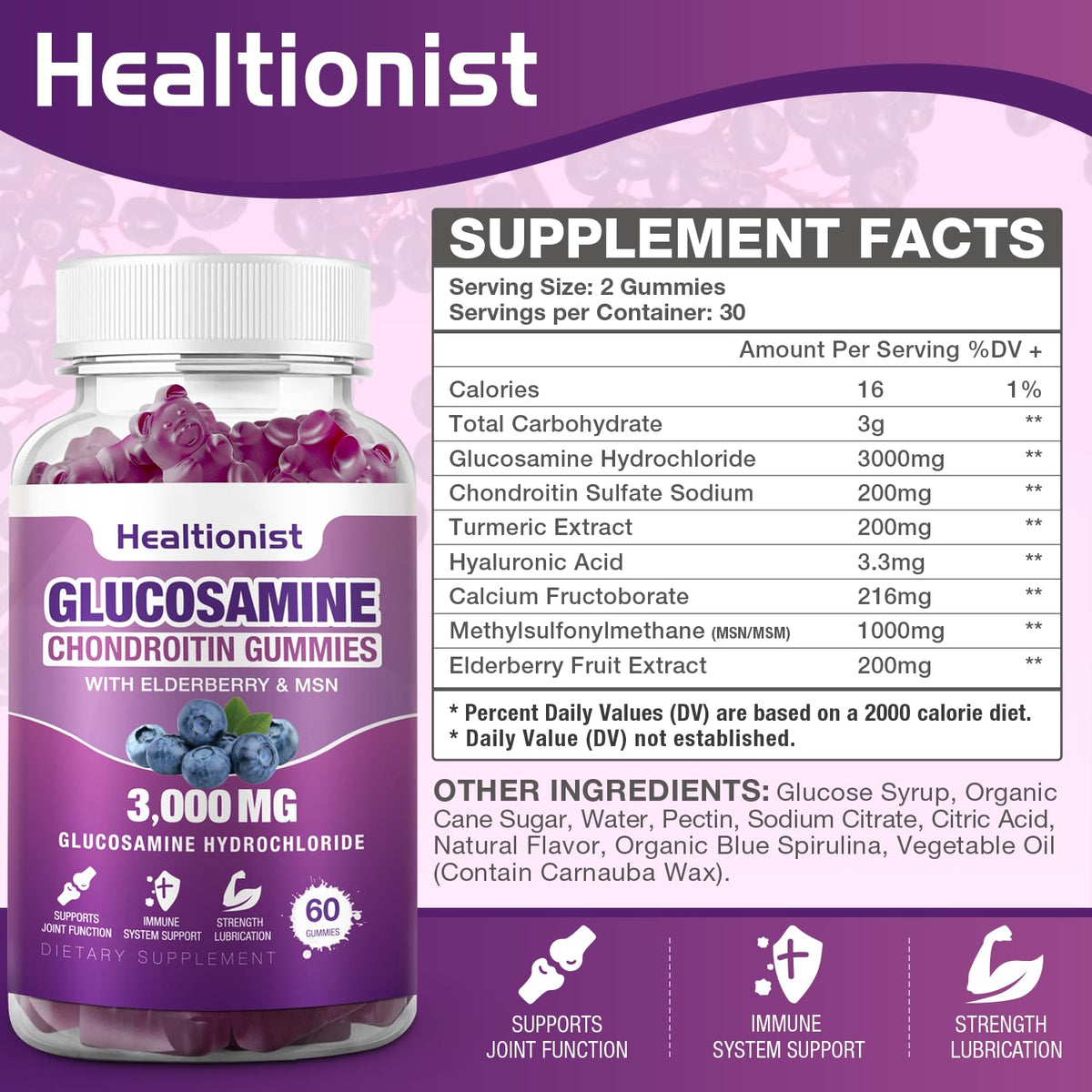 3000mg Glucosamine Chondroitin Gummies with MSM & Elderberry 120 Cts A8225
