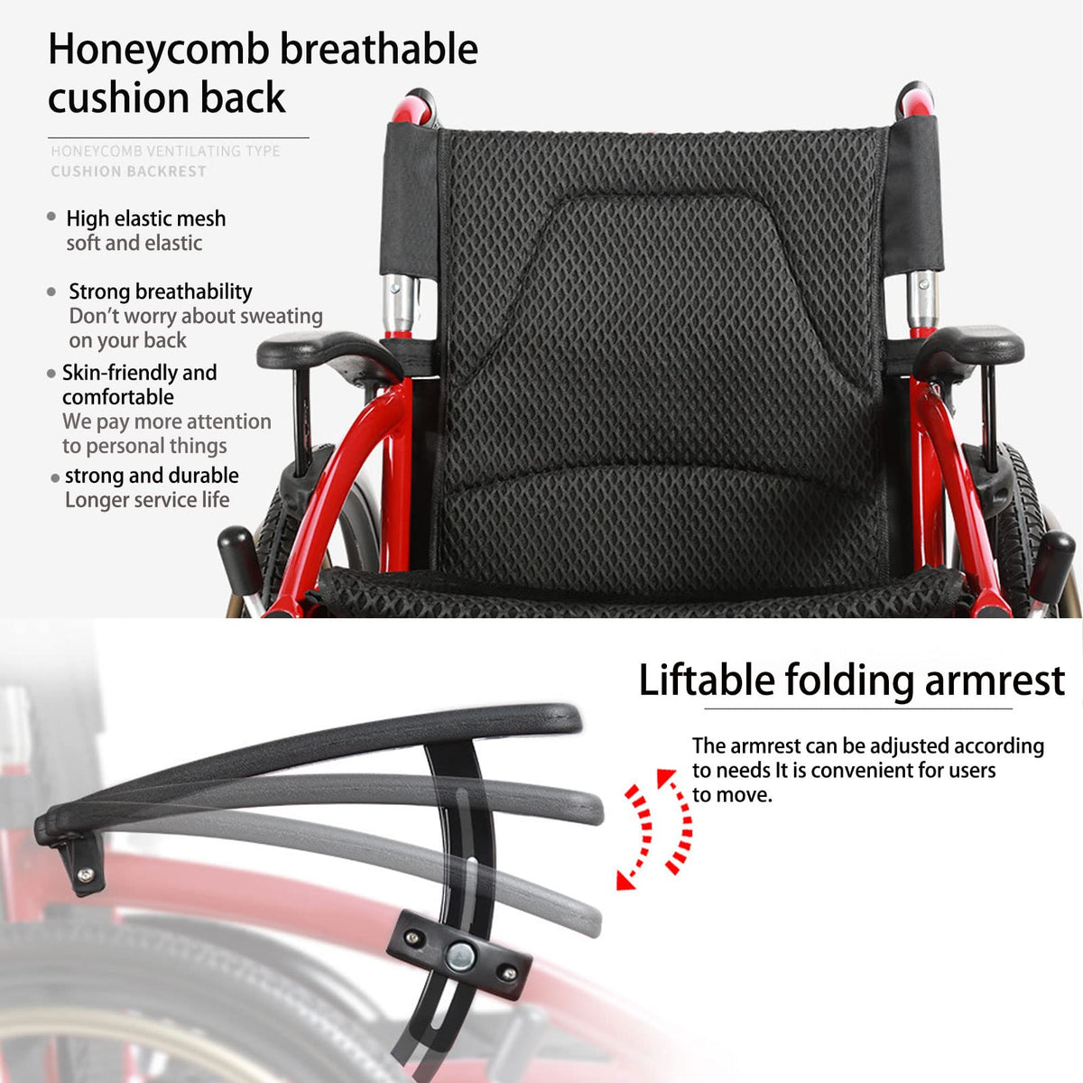 Folding Transport Wheelchair with Detachable Full Arms and Elevating Leg Rest C3161