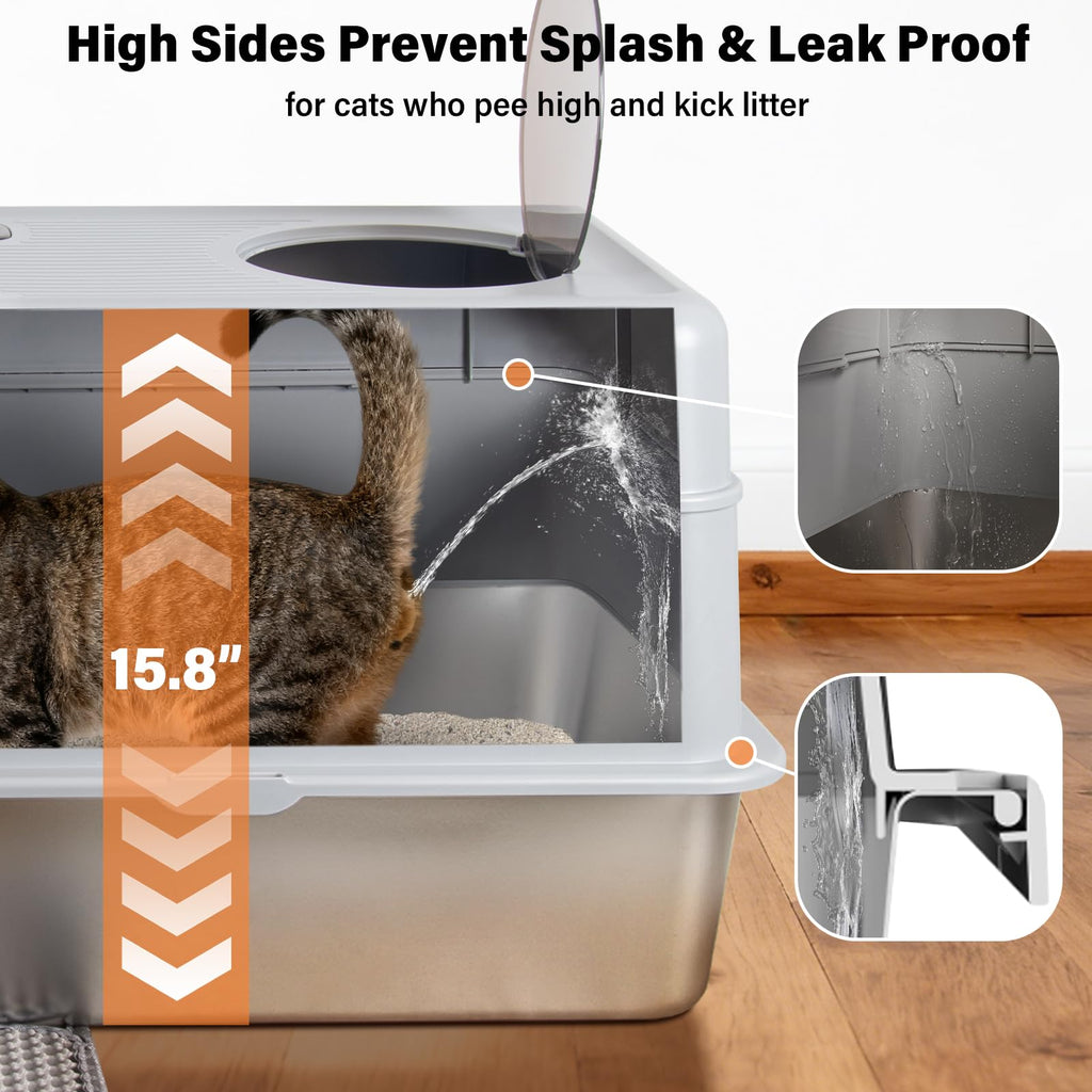 Stainless Steel Extra Large Enclosed Cat Litter Box Q724