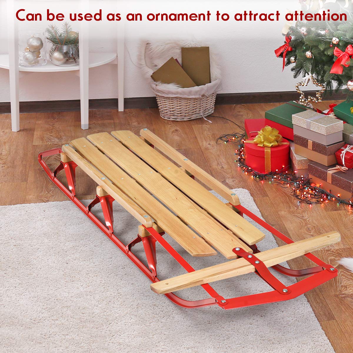 Wood Sled with Metal Runners and Steering Bar V702577