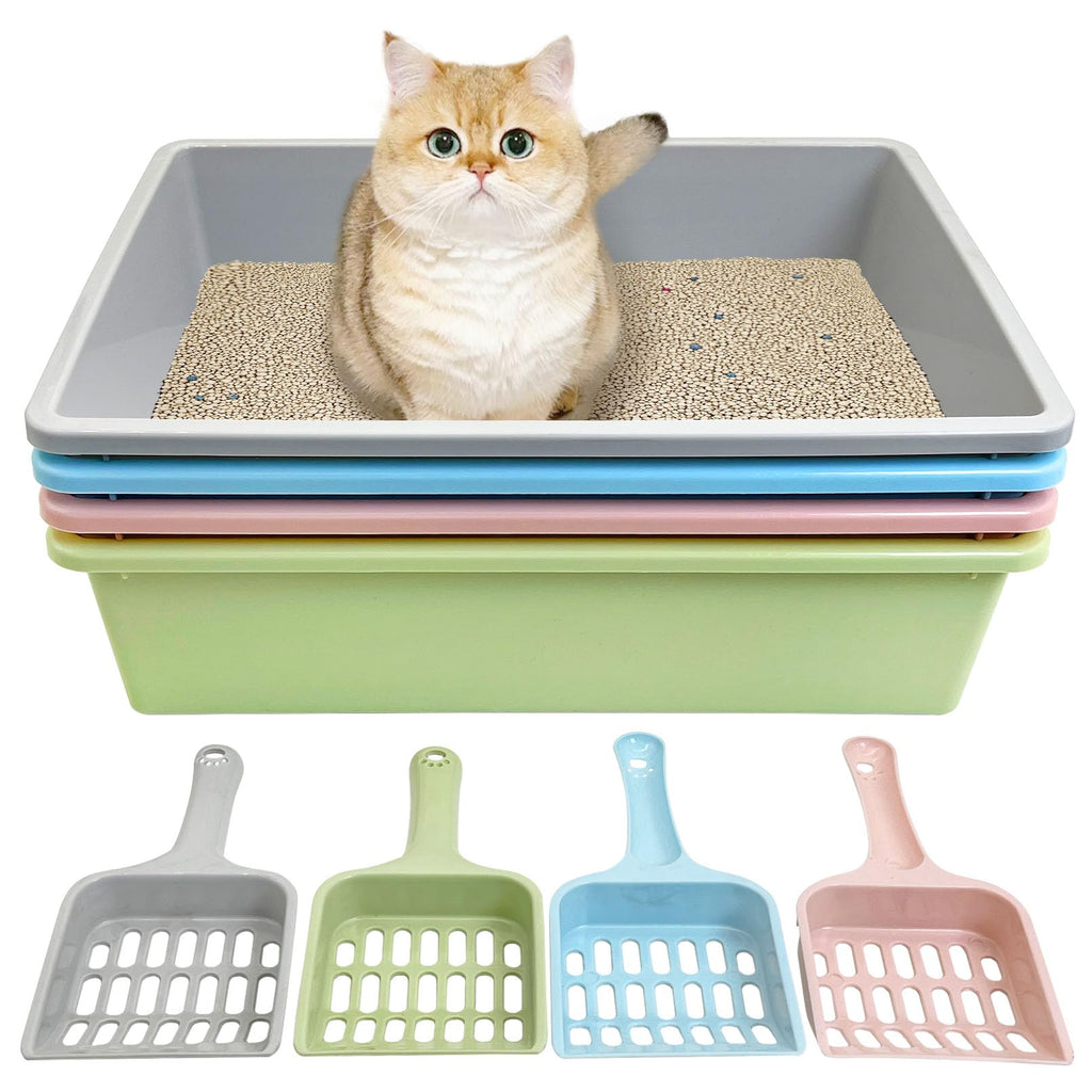 Medium Open Cat Litter Box with Scoop, Non-Stick Plastic, 15 x 11 x 4 Inches X294