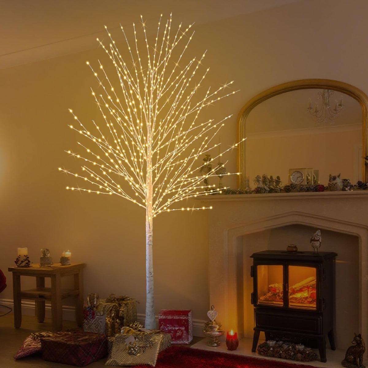 6FT Lighted Birch Tree with 880 LED Warm White Lights D673