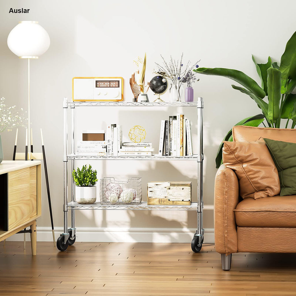 3-Tier Heavy Duty Metal Storage Shelves with Casters V58289