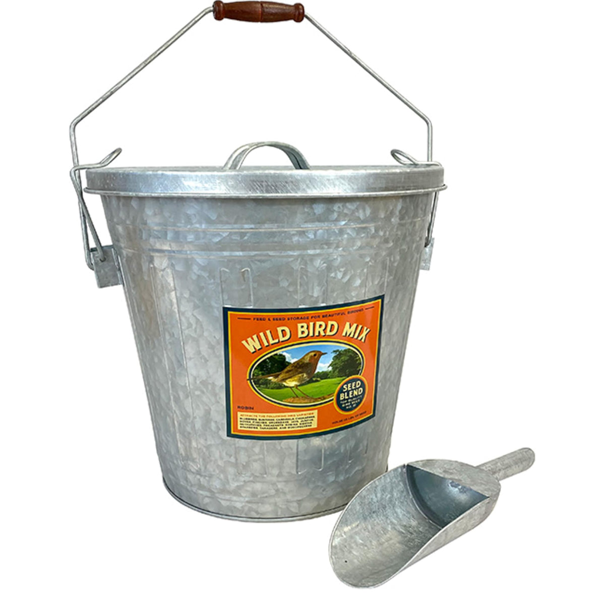 Galvanized Steel Bird Seed Storage Bucket Bin with Scoop H4169