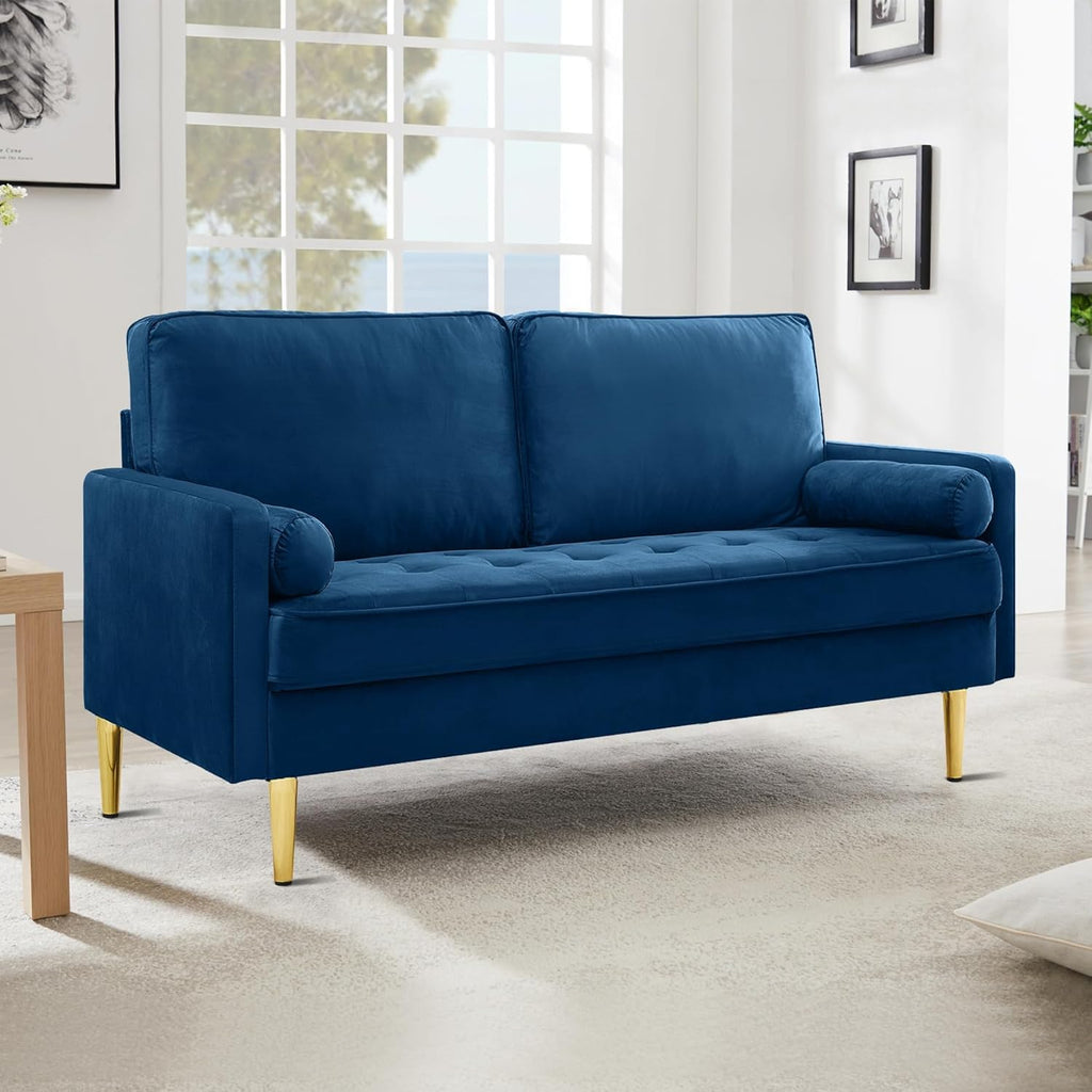 Navy Velvet 2-Seater Loveseat Sofa with Metal Legs J61774