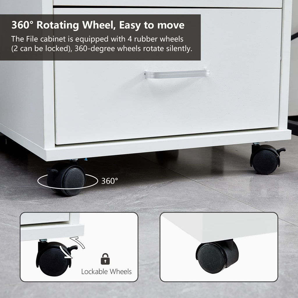White 3 Drawer Rolling Wood File Cabinet E371