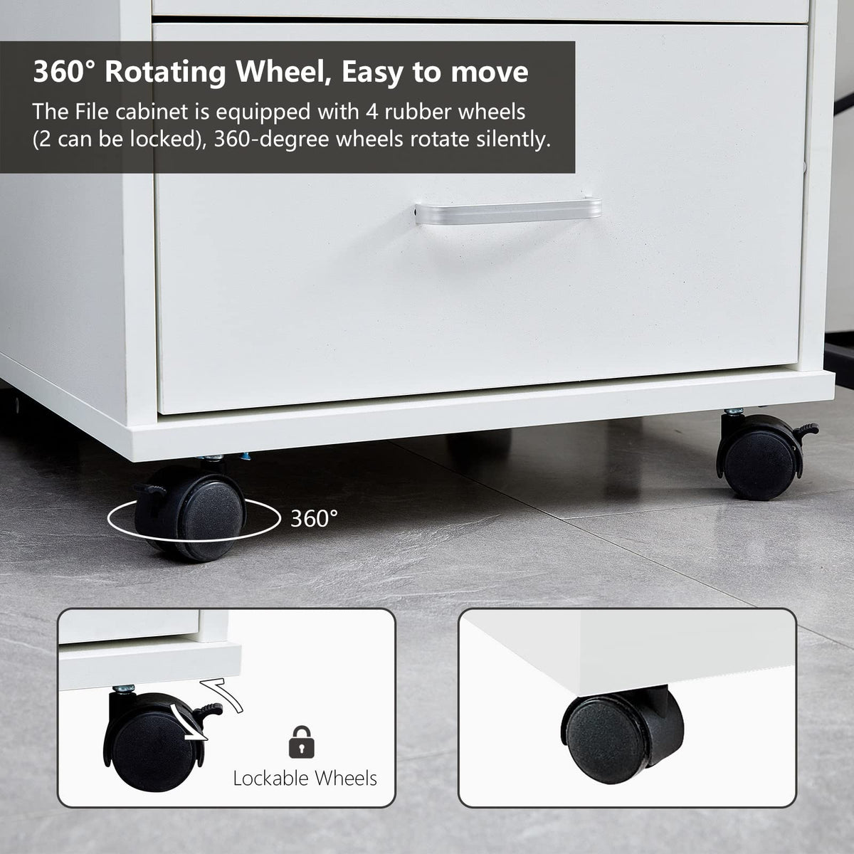 White 3 Drawer Rolling Wood File Cabinet E371