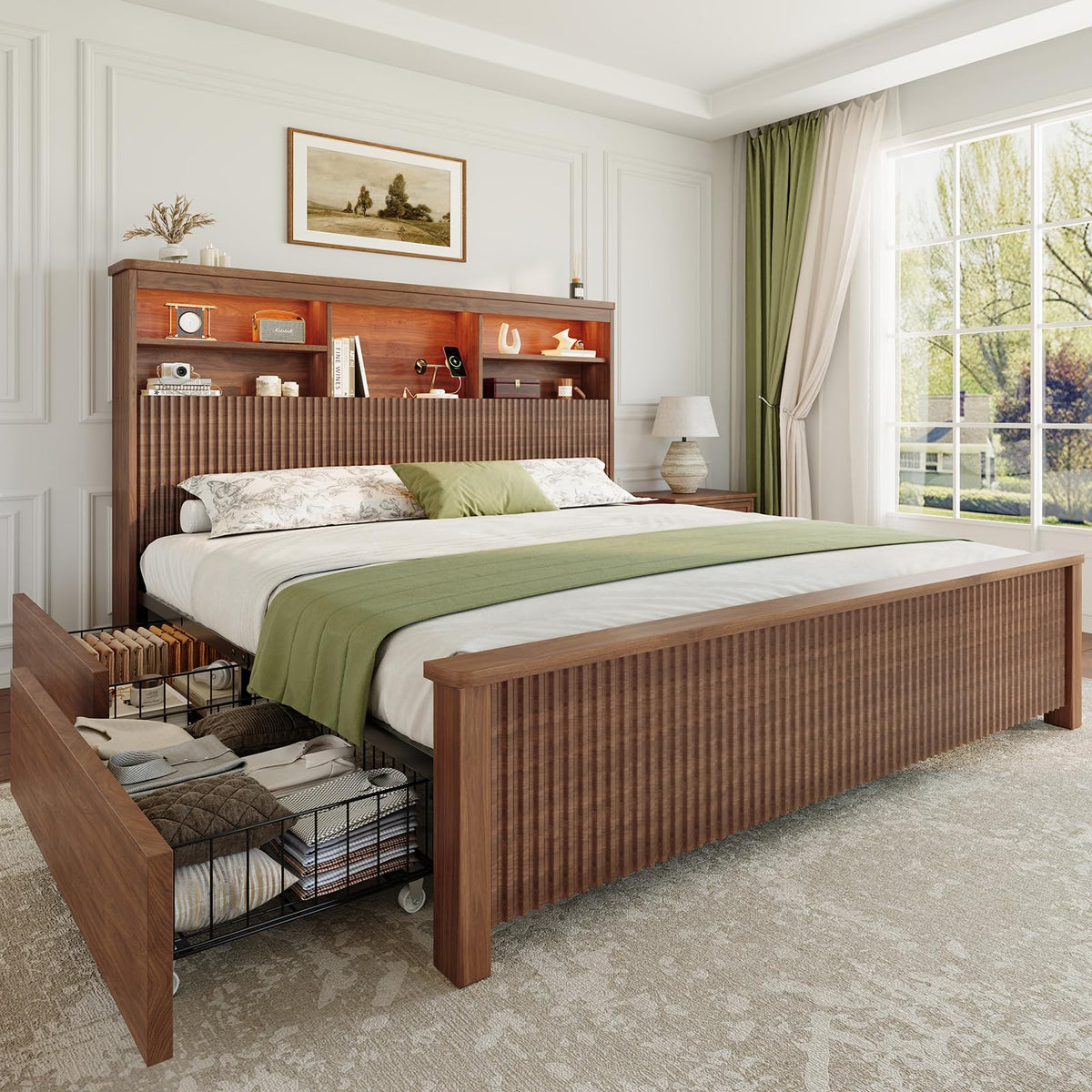 Queen Size Bed Frame with 4 Storage Drawers Q466719