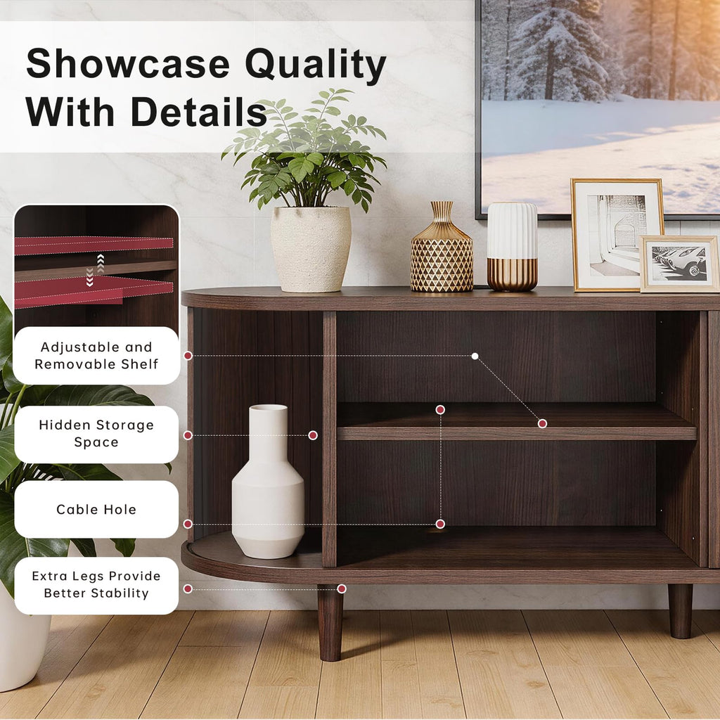 70" Walnut TV Stand with Sliding Doors and Adjustable Shelves D968