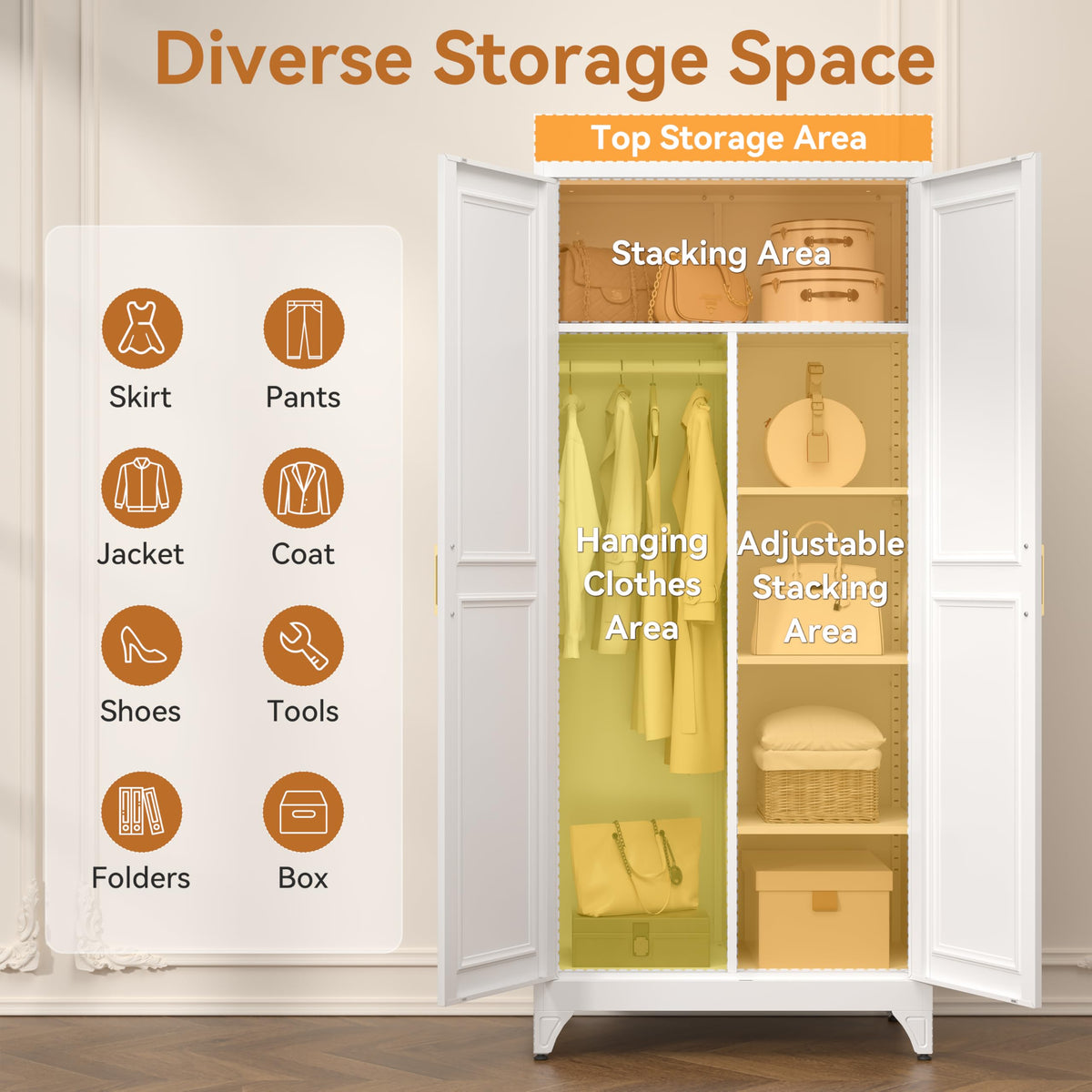 Metal Armoire Wardrobe Closet with 2 Doors L333826