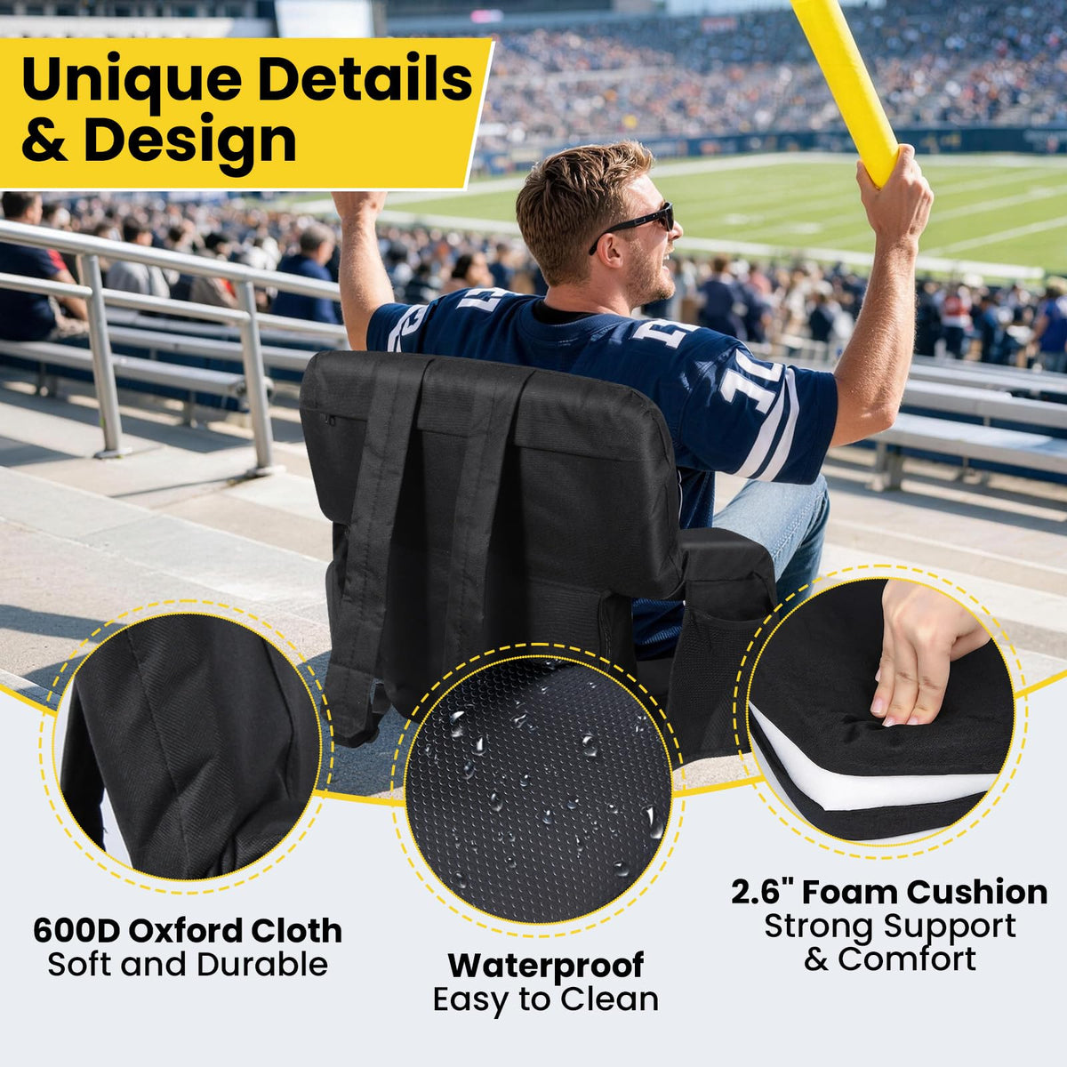Stadium Seats with Back Support, 2.6'' Thick Pad, 6 Reclining Positions, 2pcs G35746