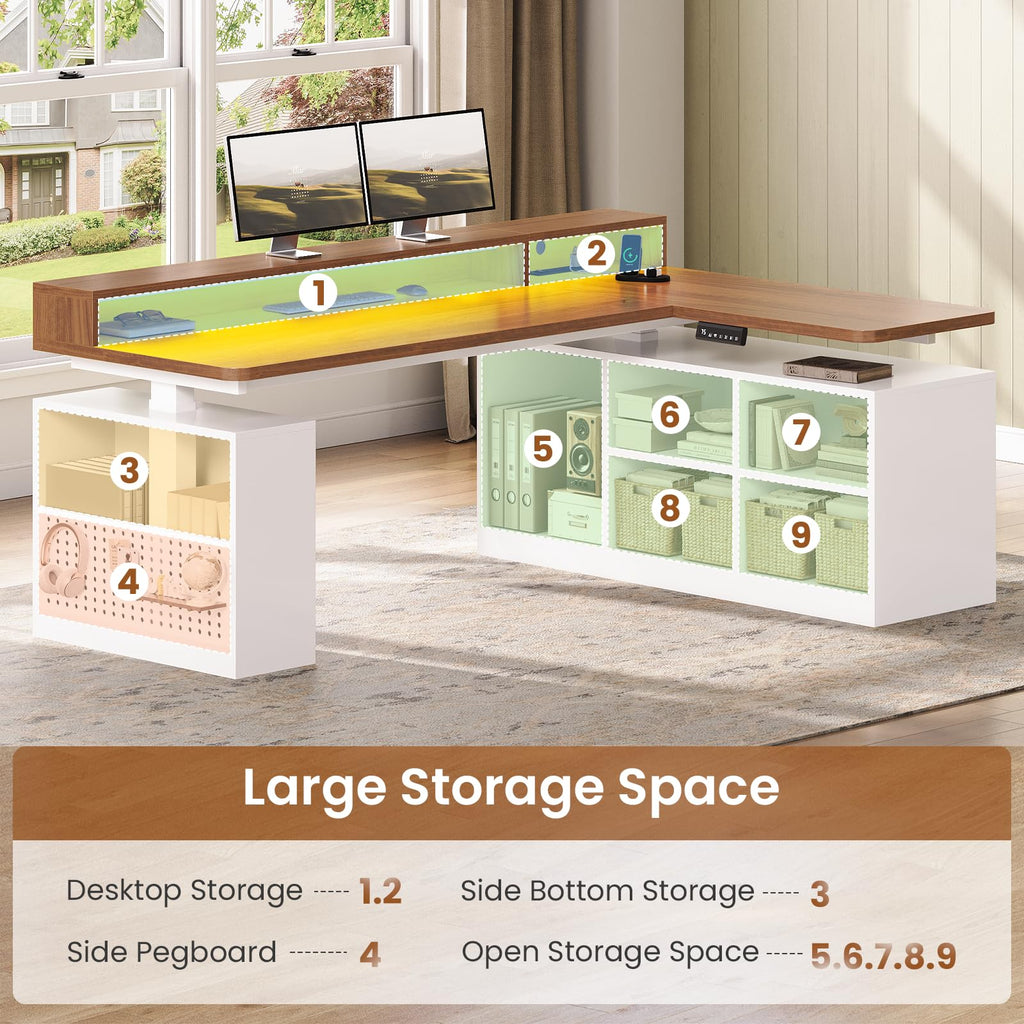 63" L Shaped Electric Standing Desk with Storage A501