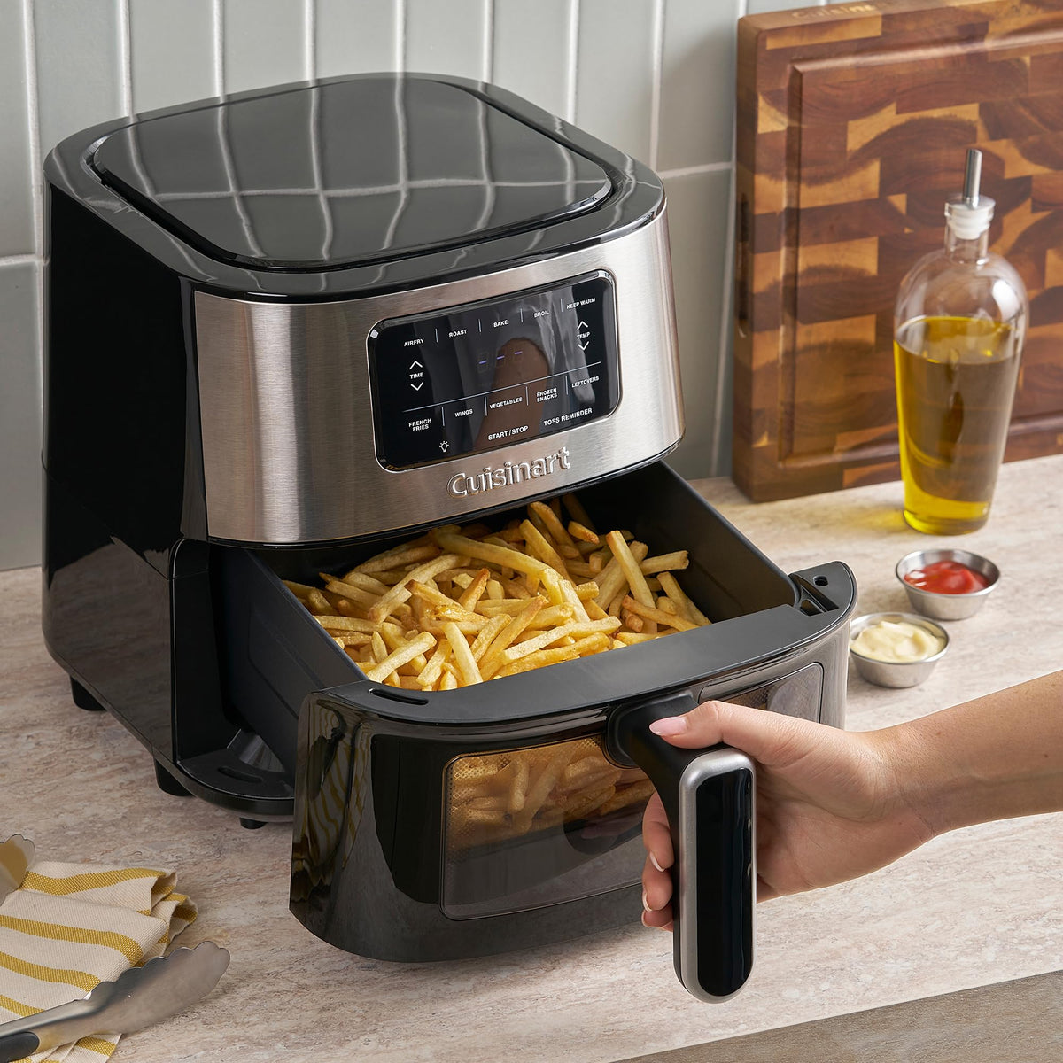 6-Quart Air Fryer with 5 Cooking Functions, Stainless Steel & Black L542
