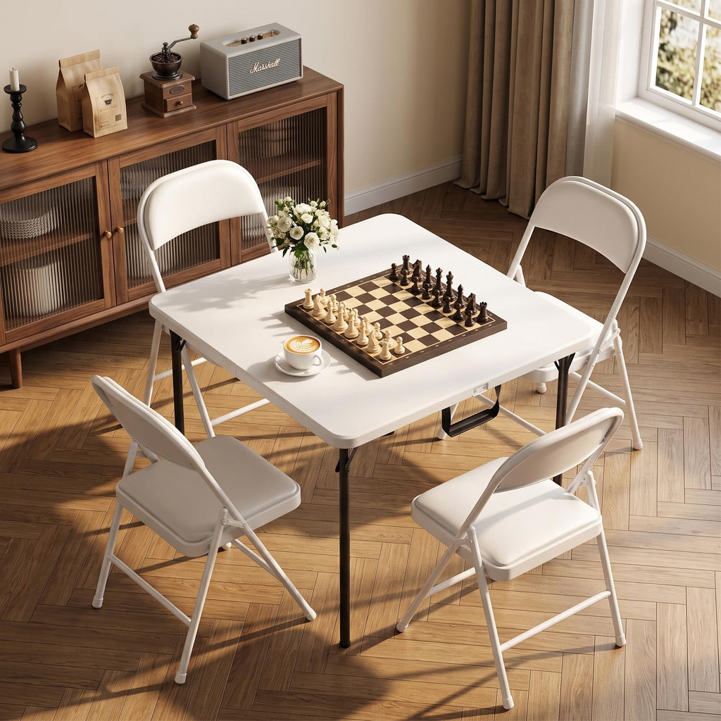 36" White Folding Table with Built-in Handle P38958