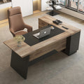 Black and Wood L Shape Executive Desk with Drawers and Shelves Z82890