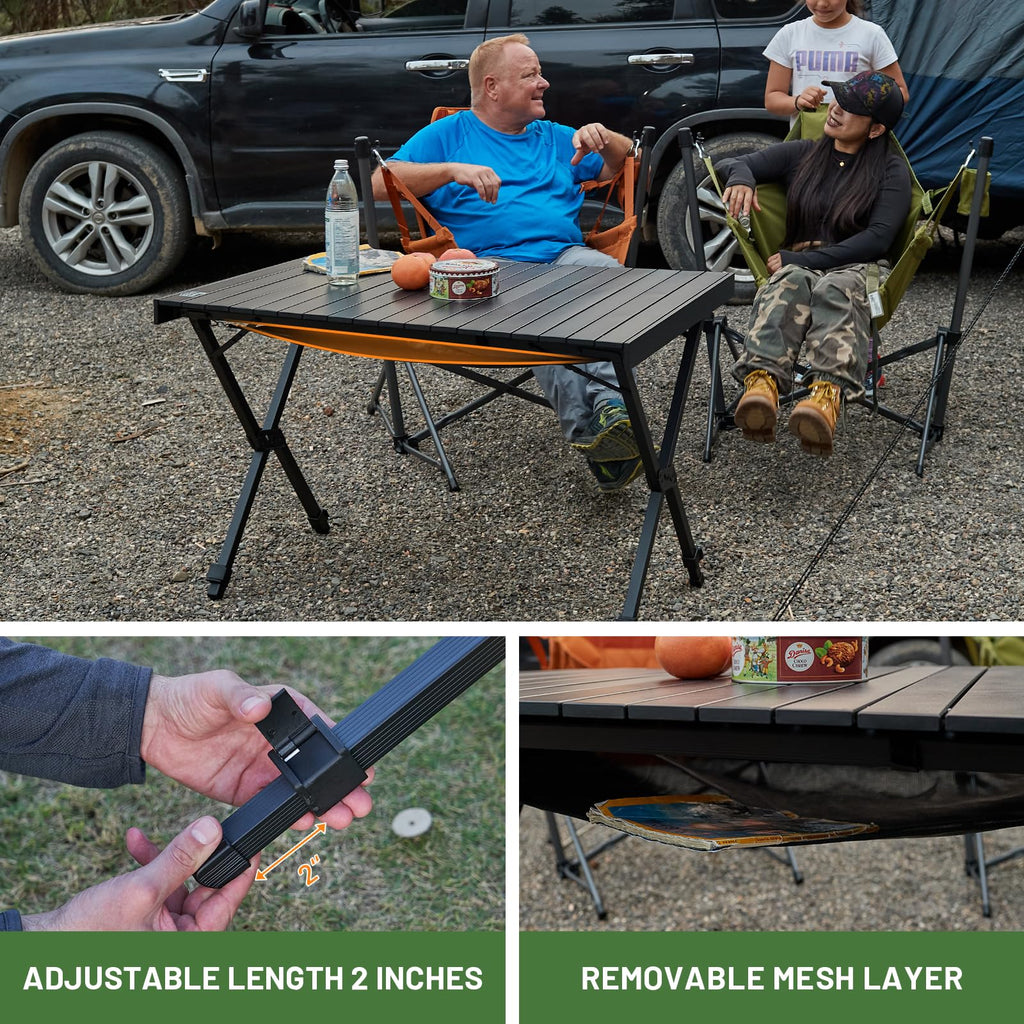 Folding Camping Table Adjustable Height Lightweight Aluminum Black Z9570