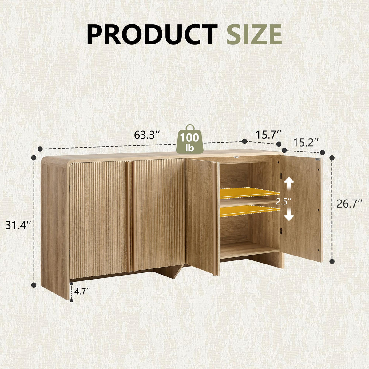 63" Modern Fluted TV Stand with Storage D204