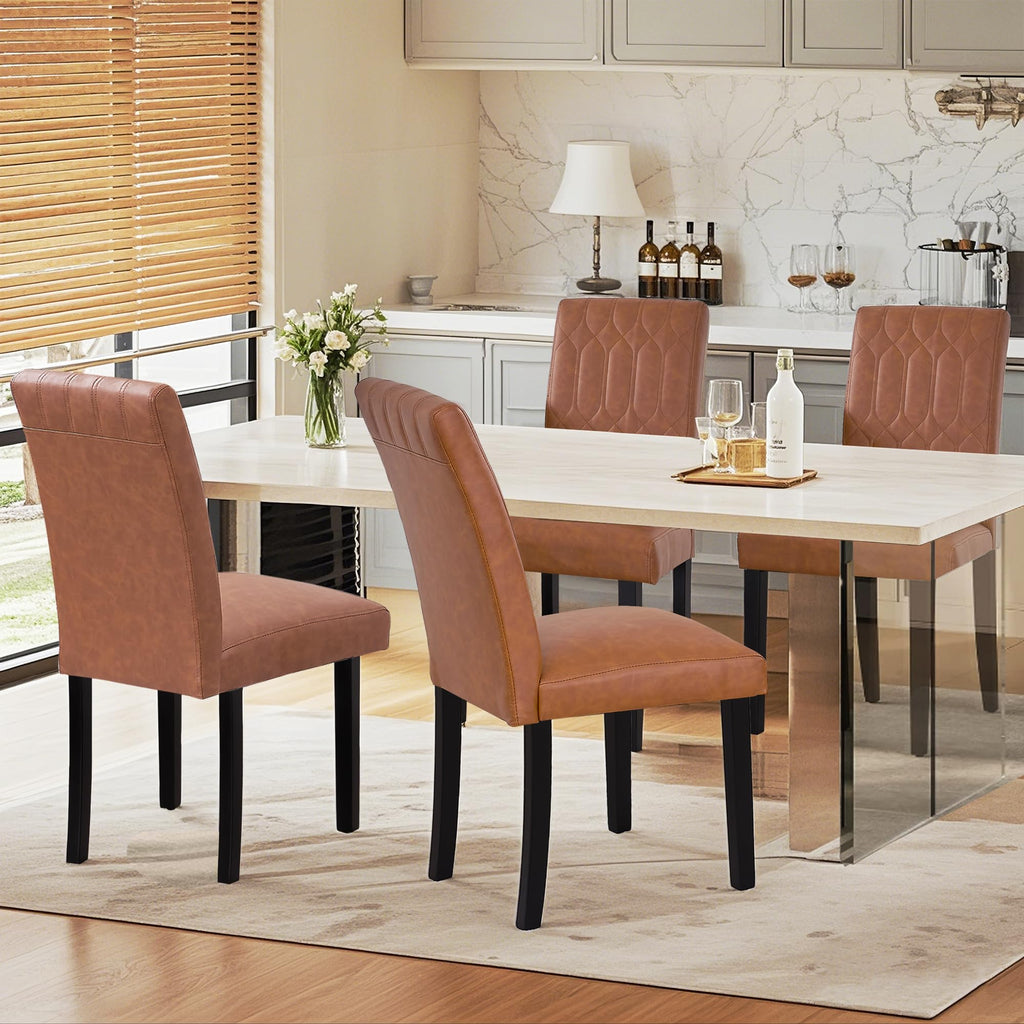 Upholstered Dining Chairs Set of 2 PU Leather Brown F995