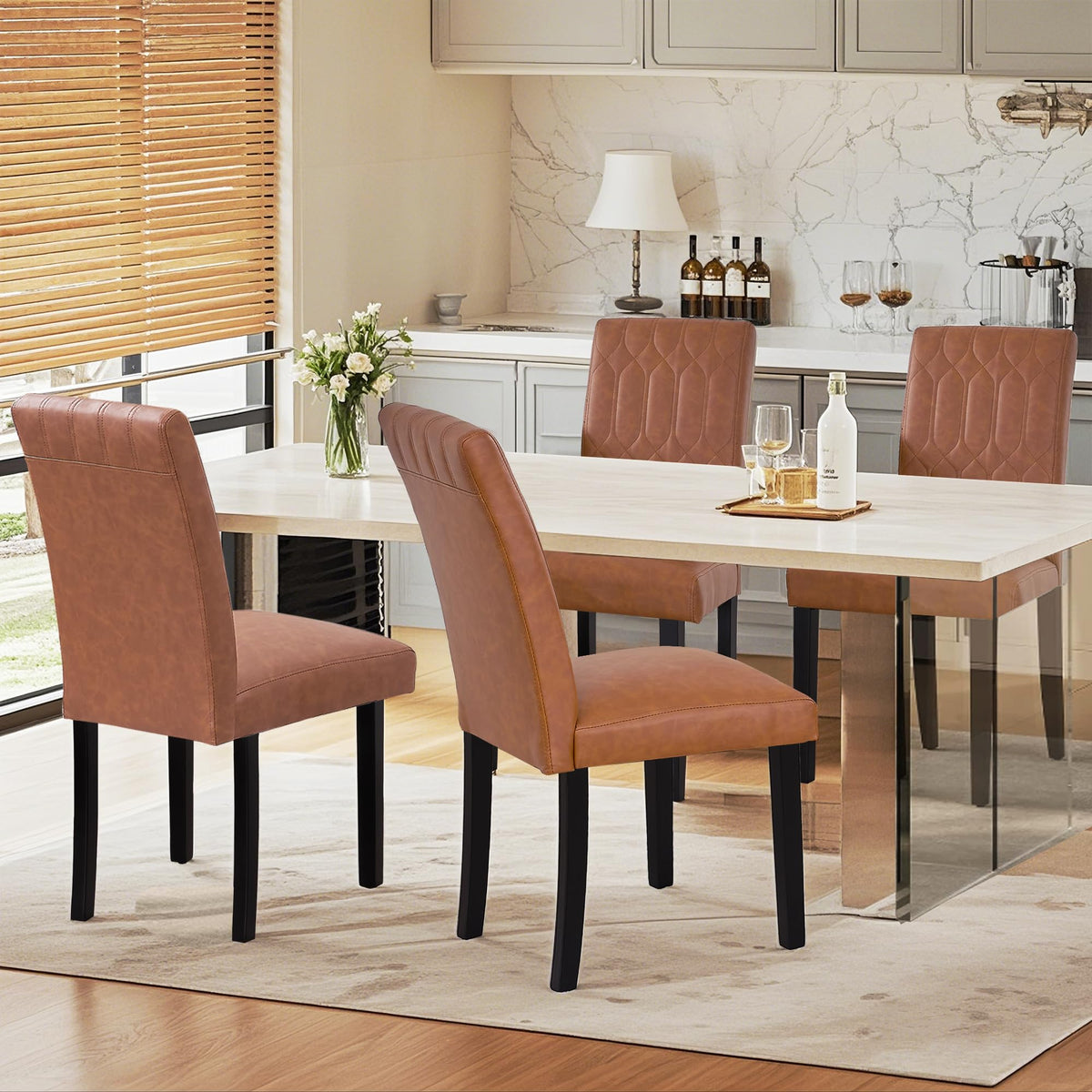 Upholstered Dining Chairs Set of 2 PU Leather Brown F995