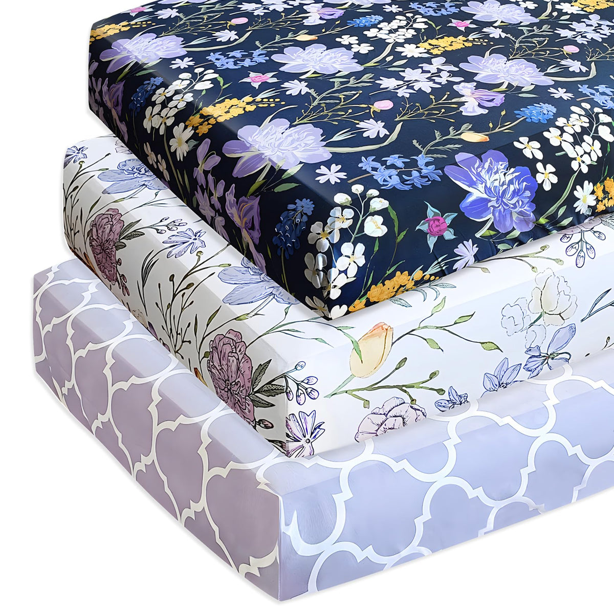 Soft Floral Crib Sheets 3 Pack 28'' X 52'' Fitted Microfiber Violet F50879