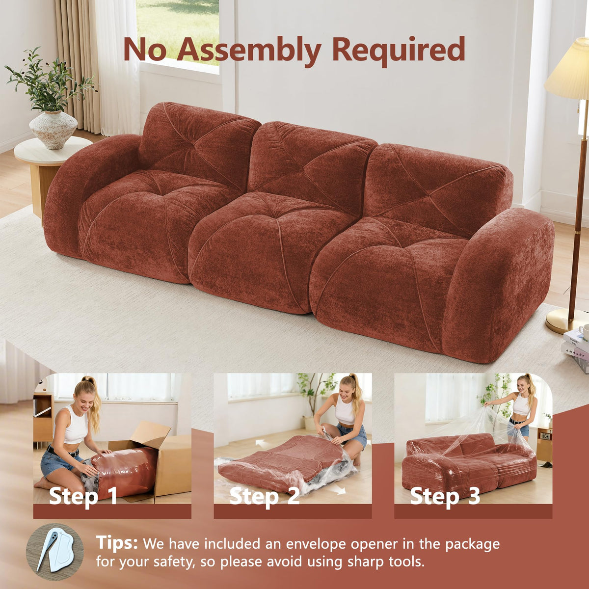 110" Orange Velvet Modular Sofa Q982809