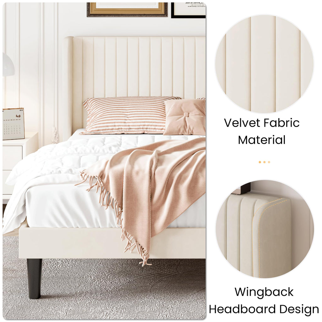 Queen Size Cream Velvet Bed Frame A54023
