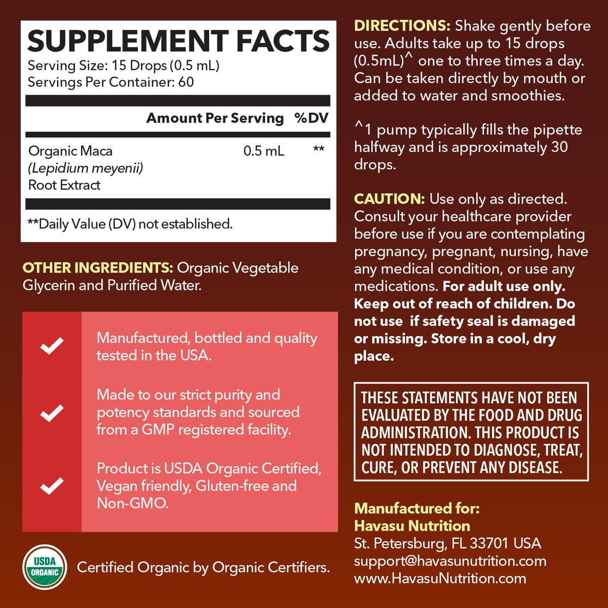 Organic Maca Root Liquid Unflavored 1fl oz Q567