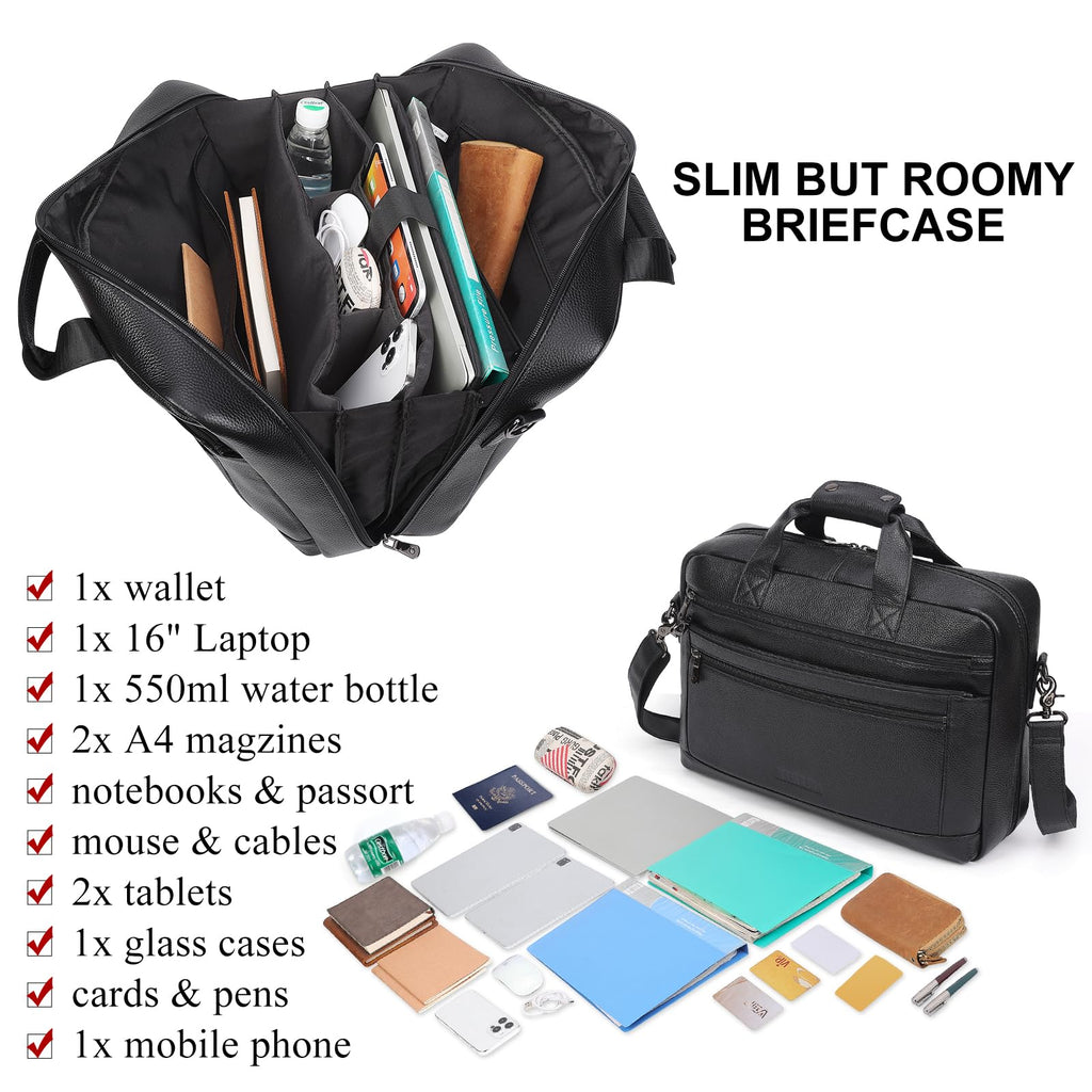 Black Leather 16 Inch Laptop Briefcase Bag A455
