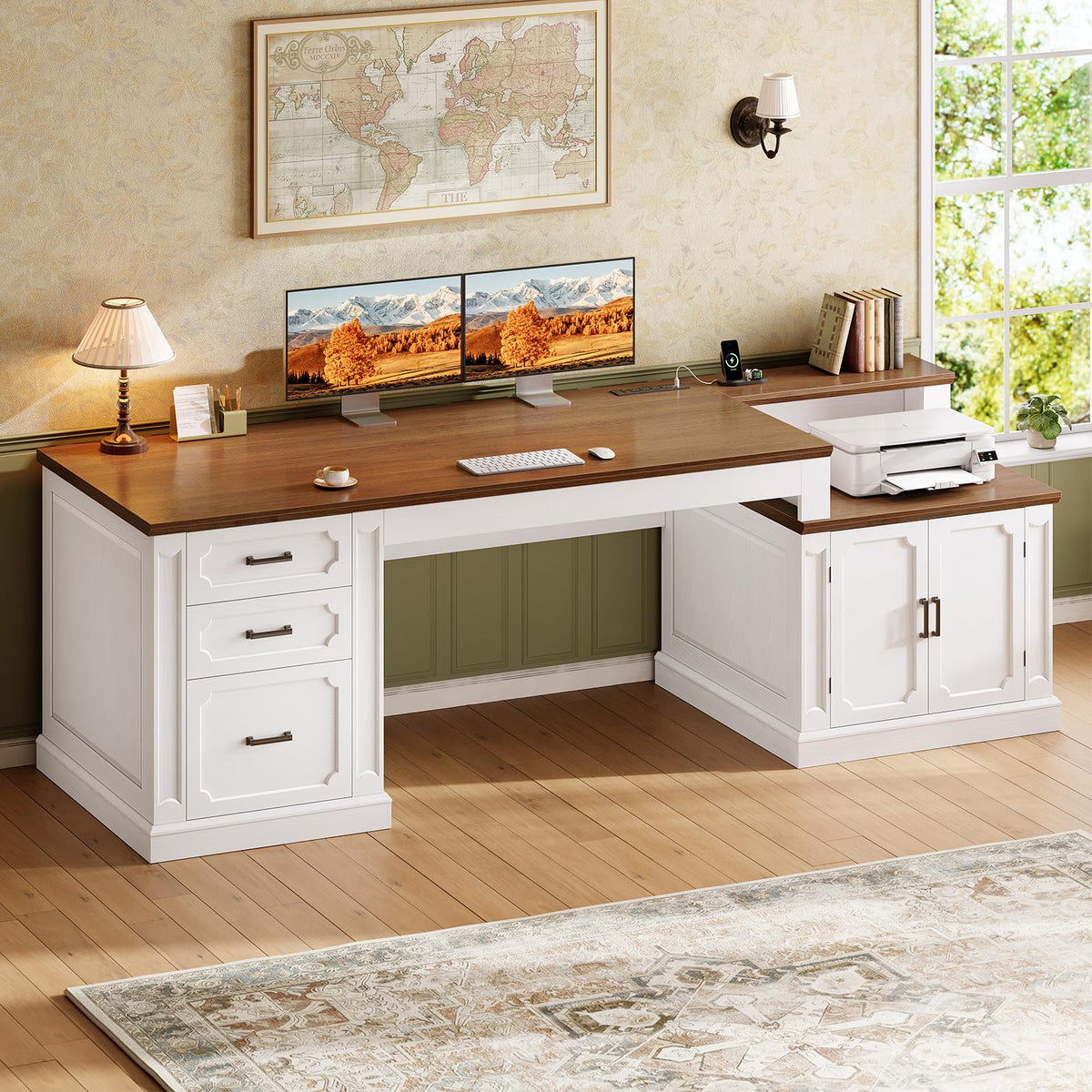 70.9" Executive Desk with File Drawers and Storage Cabinet X6402