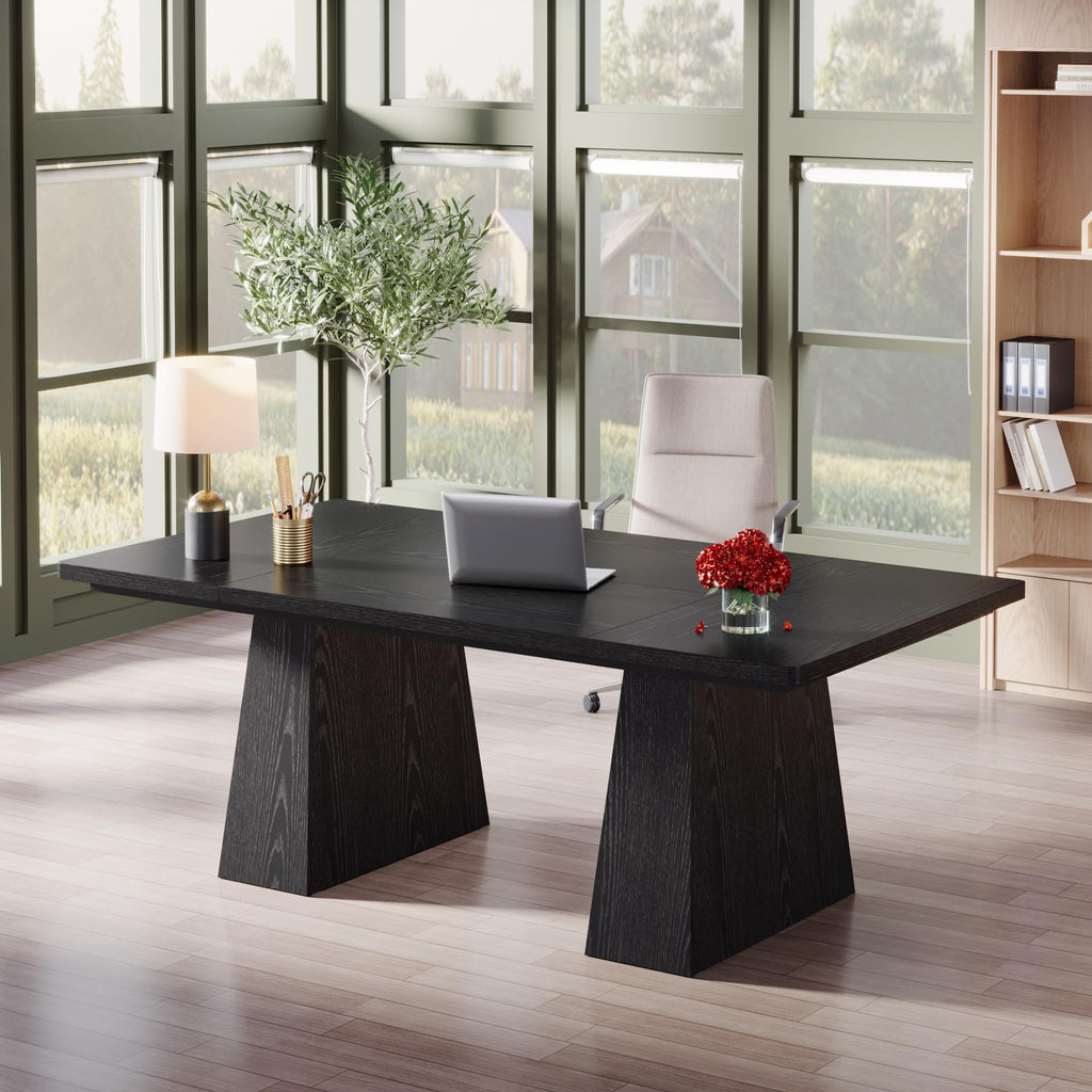 63-Inch Black Executive Desk with Double Pedestal V14961