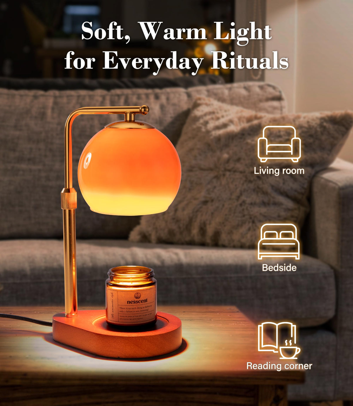 Amber Glass Candle Warmer Lamp Adjustable Height with Timer X746