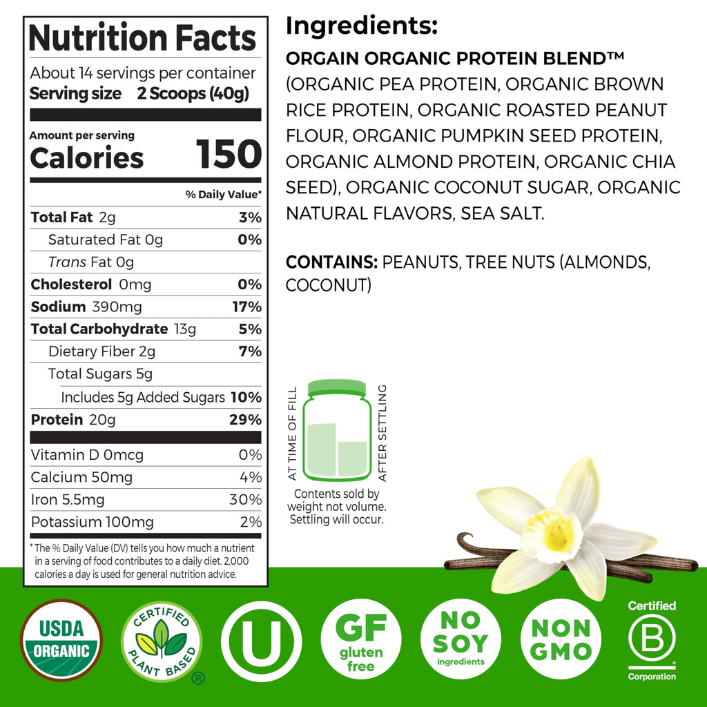 Organic Vegan Protein Powder, Vanilla, 1.25lb X220523