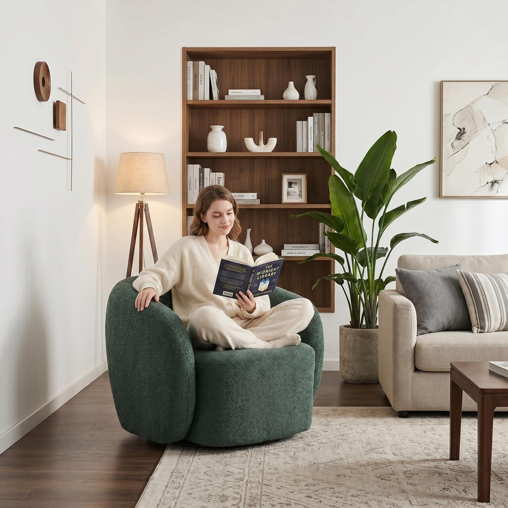 Green Boucle Swivel Accent Chair Set of 2 F32168