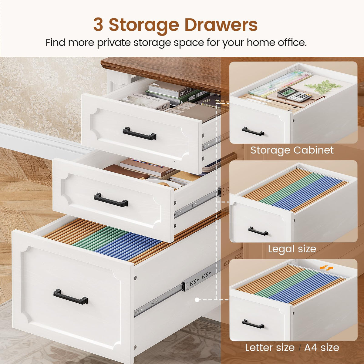 70.9" Executive Desk with File Drawers and Storage Cabinet X6402