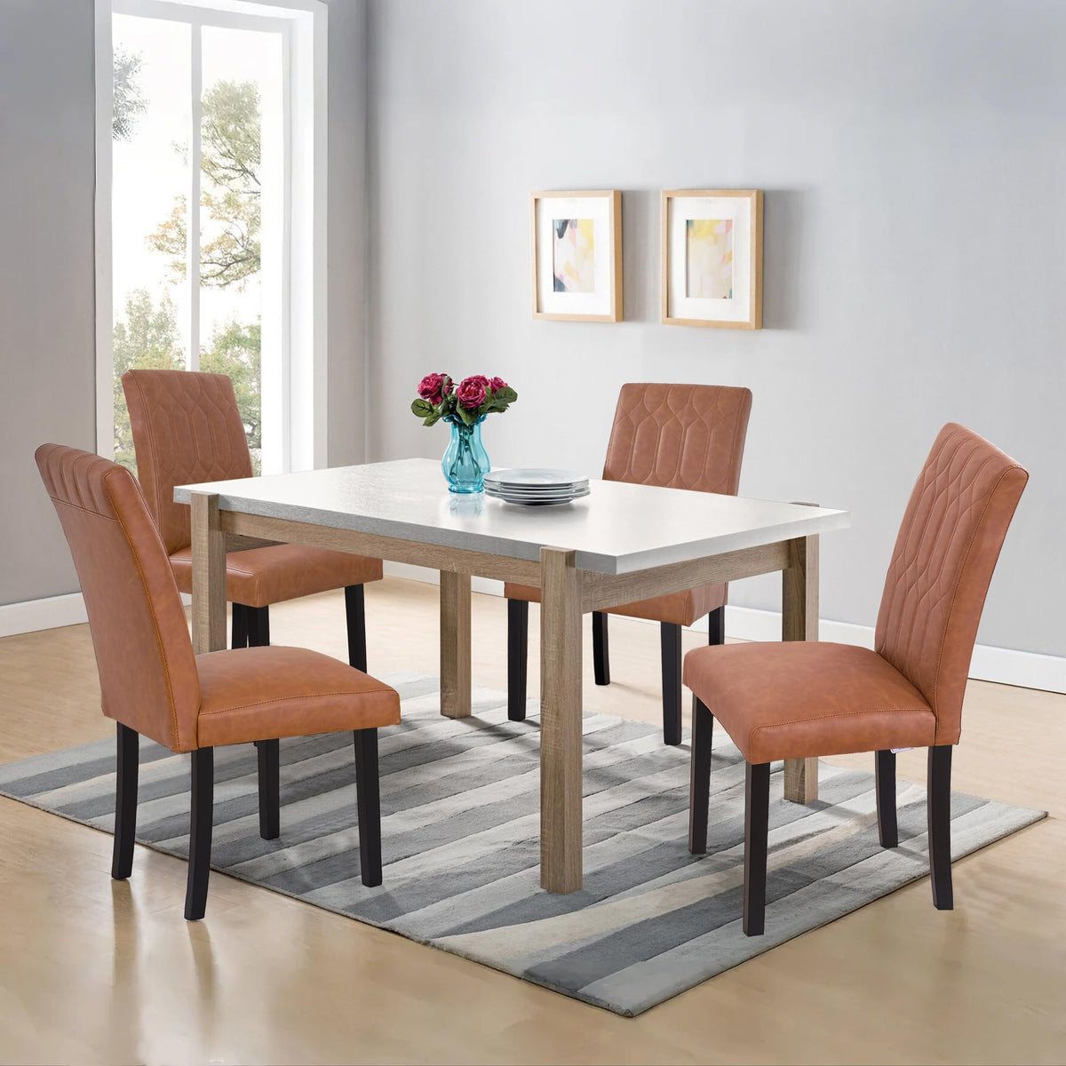 Upholstered Dining Chairs Set of 2 PU Leather Brown F995