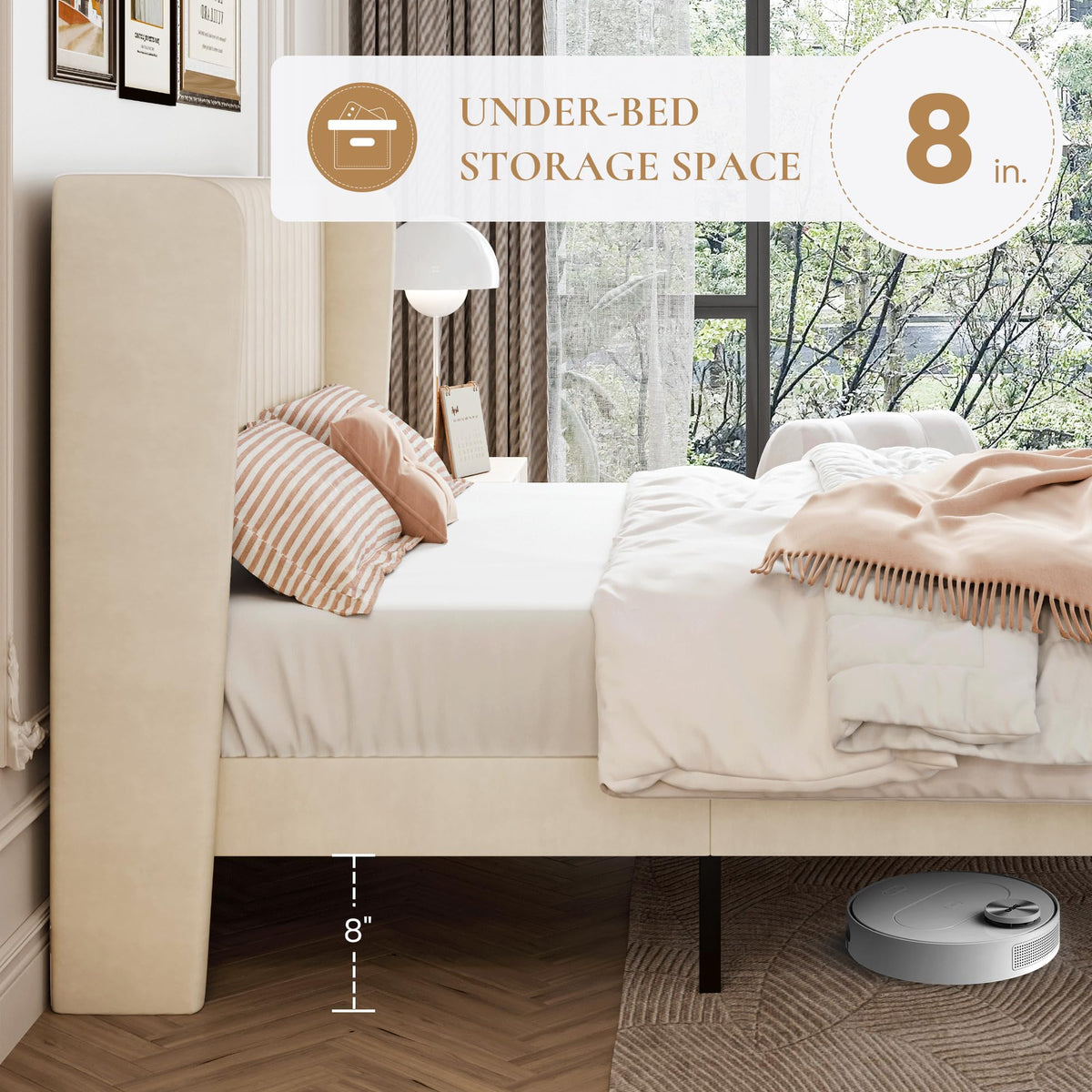 Queen Size Cream Velvet Bed Frame A54023