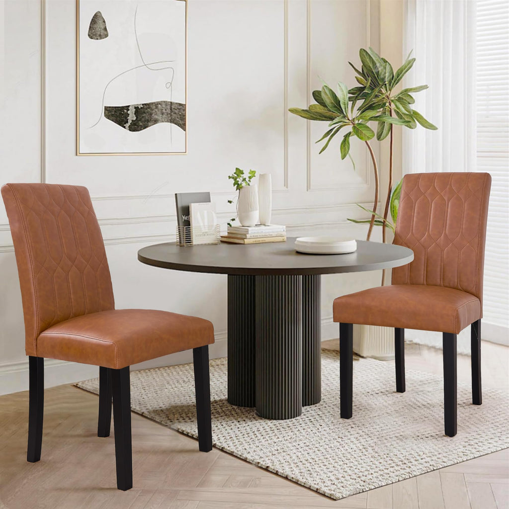 Upholstered Dining Chairs Set of 2 PU Leather Brown F995