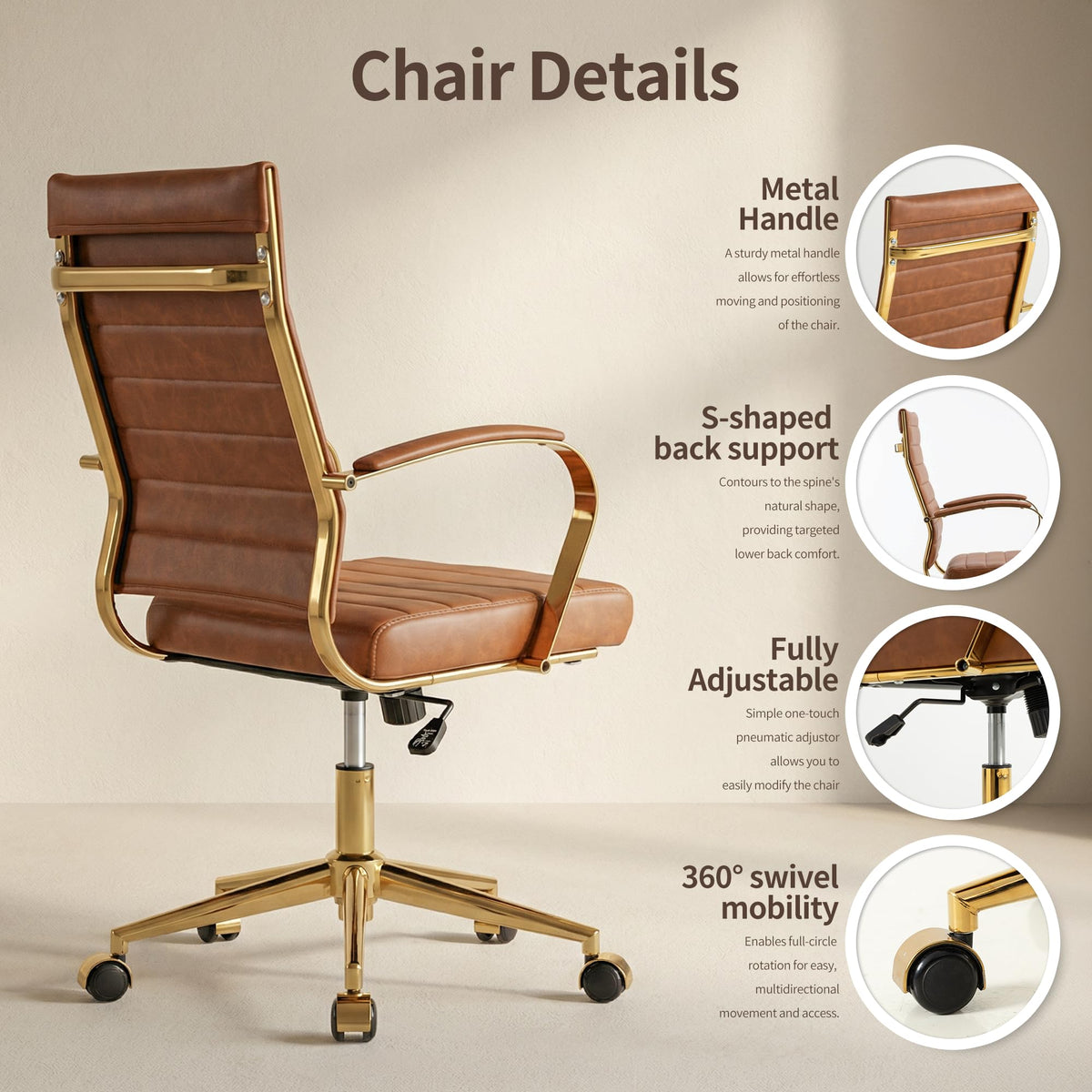 Gold Ergonomic Leather Office Chair I645