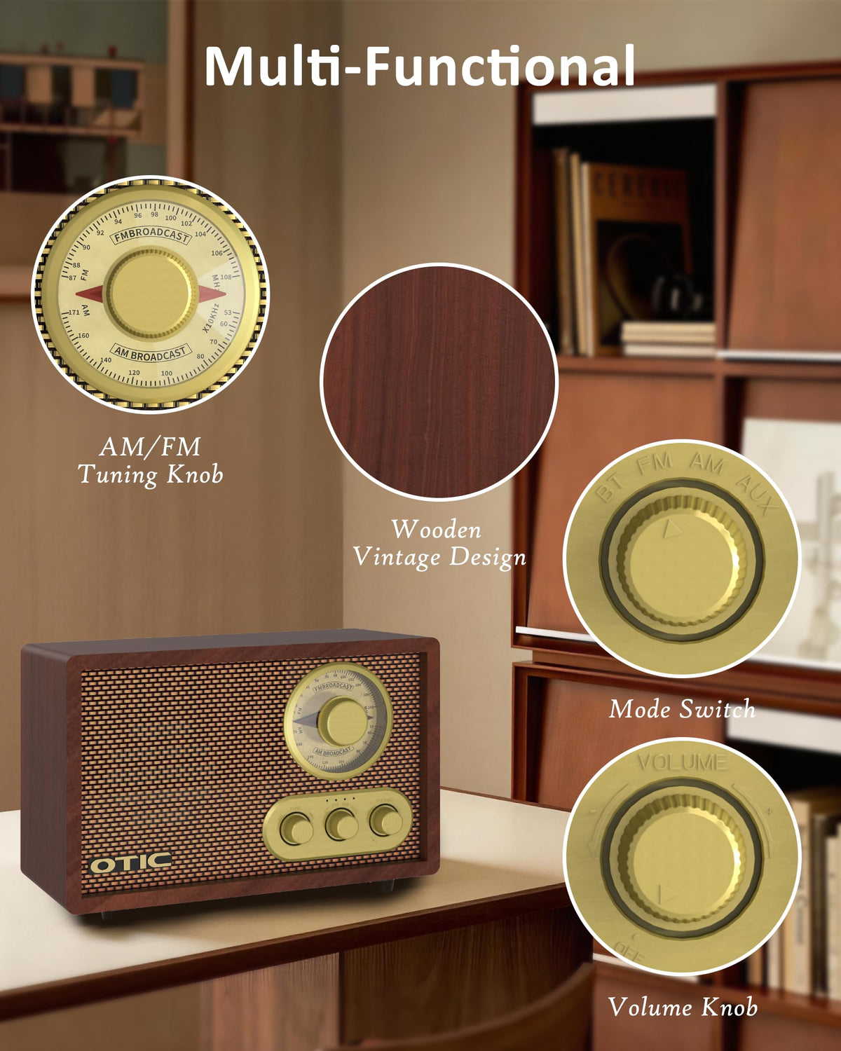 Vintage Wood AM/FM Bluetooth Radio with Speakers H516238