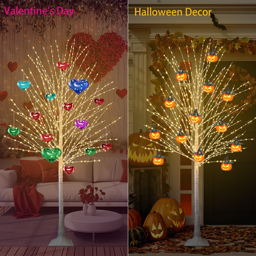 6FT Lighted Birch Tree with 880 LED Warm White Lights D673
