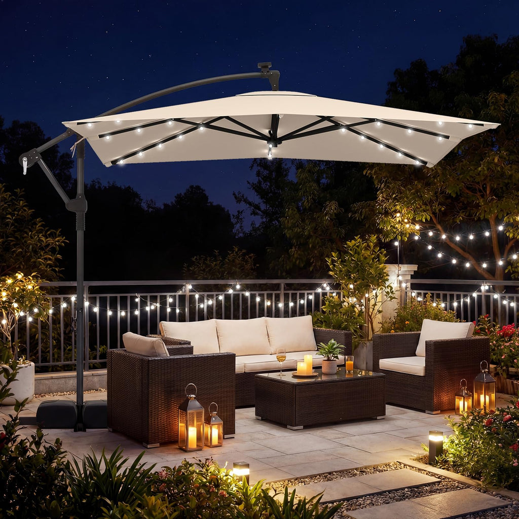8x8 FT Solar Square Offset Cantilever Umbrella with Base S4575
