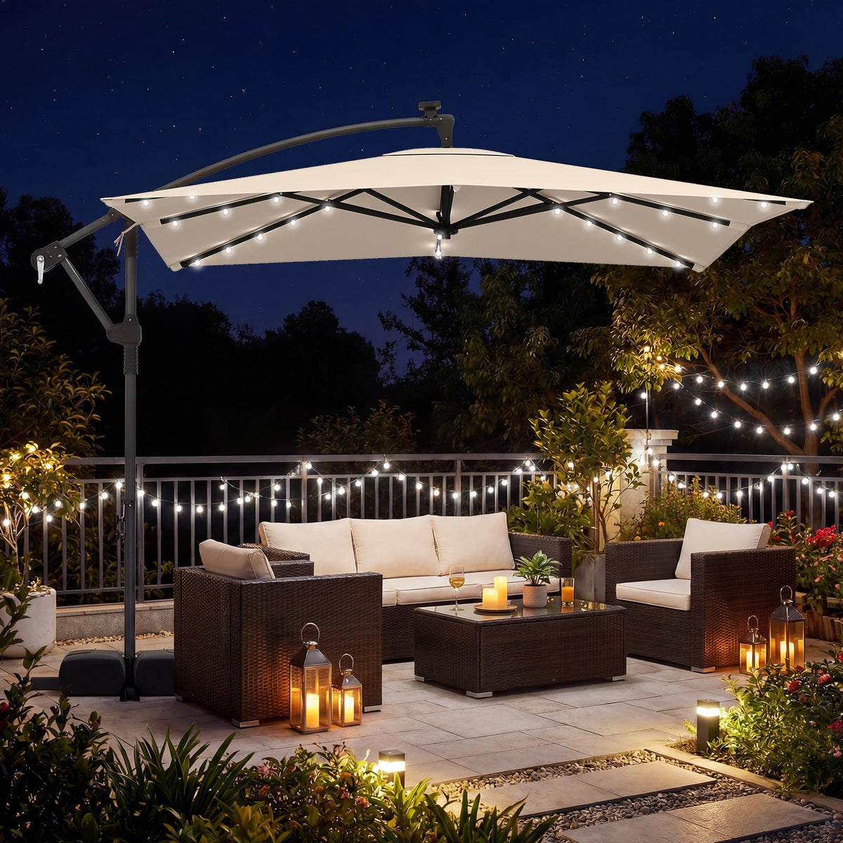 8x8 FT Solar Square Offset Cantilever Umbrella with Base S4575