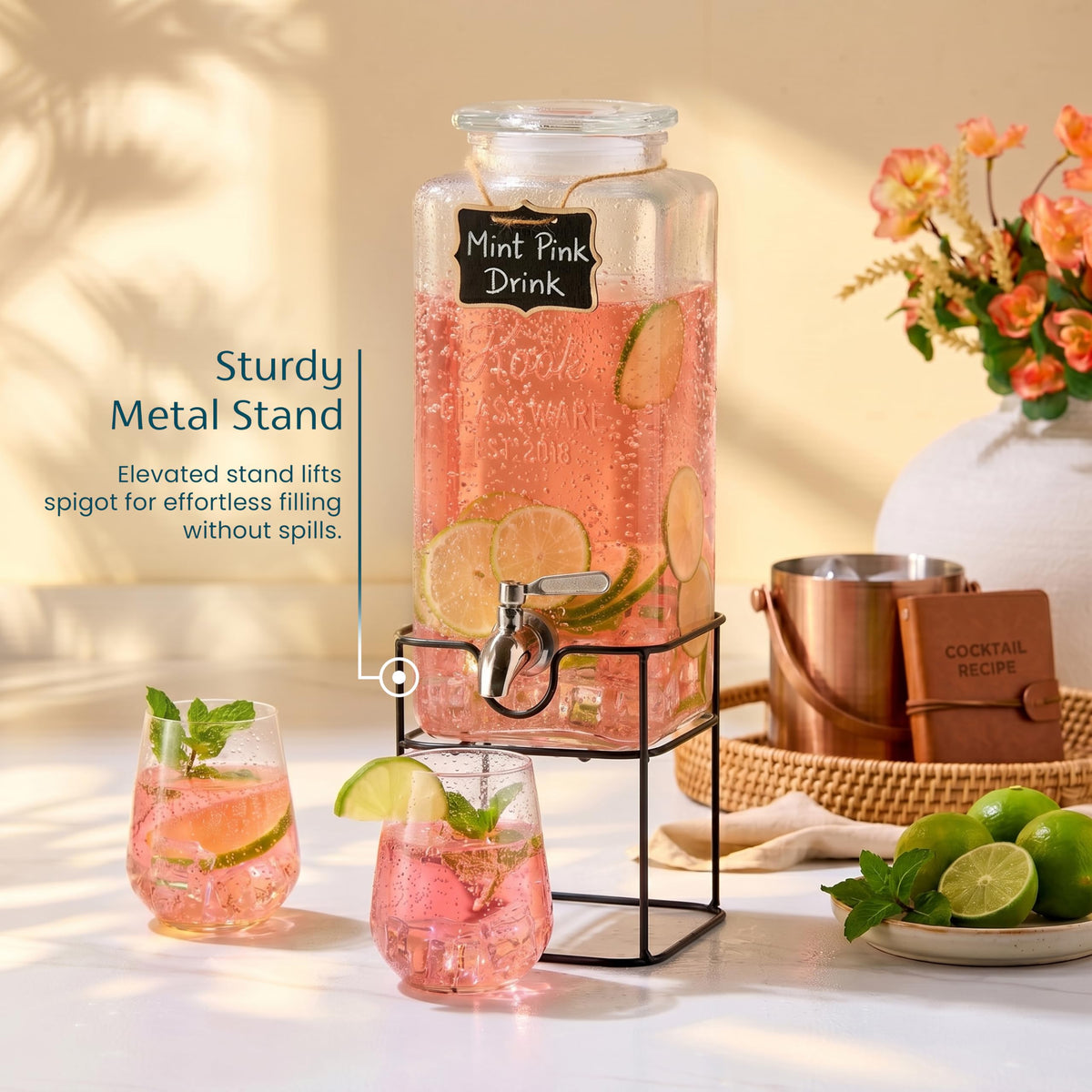 Glass Drink Dispenser with Stand 1 Gallon C181