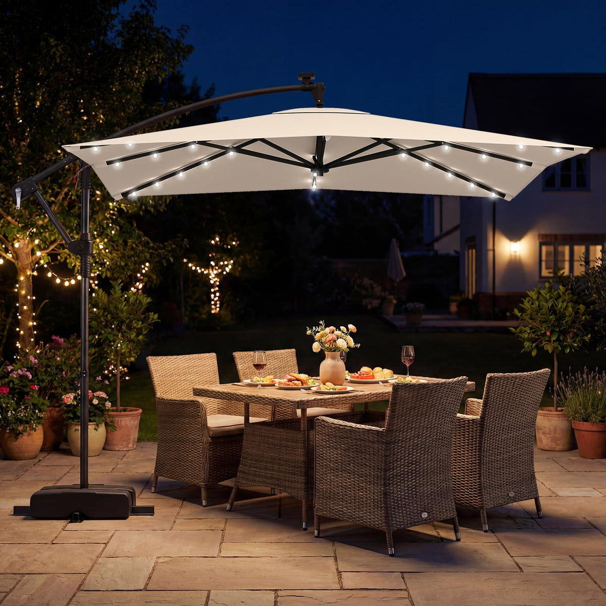 8x8 FT Solar Square Offset Cantilever Umbrella with Base S4575
